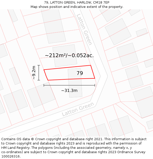 79, LATTON GREEN, HARLOW, CM18 7EP: Plot and title map