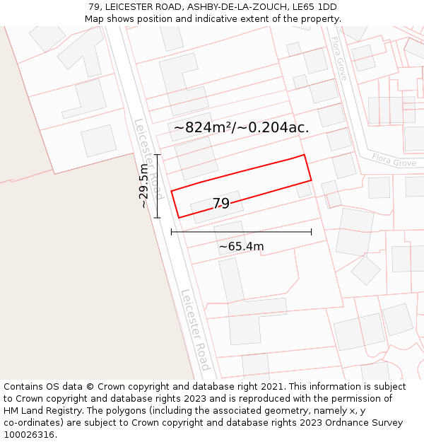 79, LEICESTER ROAD, ASHBY-DE-LA-ZOUCH, LE65 1DD: Plot and title map