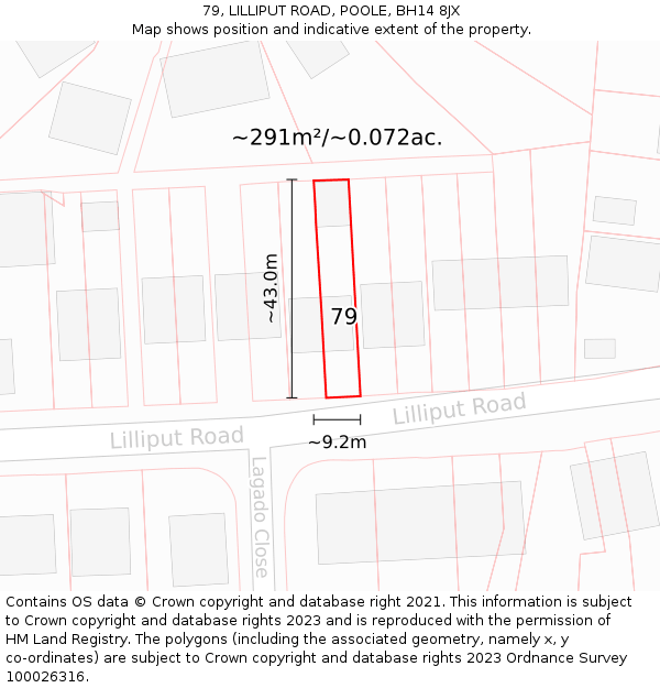 79, LILLIPUT ROAD, POOLE, BH14 8JX: Plot and title map