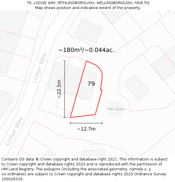 79, LODGE WAY, IRTHLINGBOROUGH, WELLINGBOROUGH, NN9 5YJ: Plot and title map