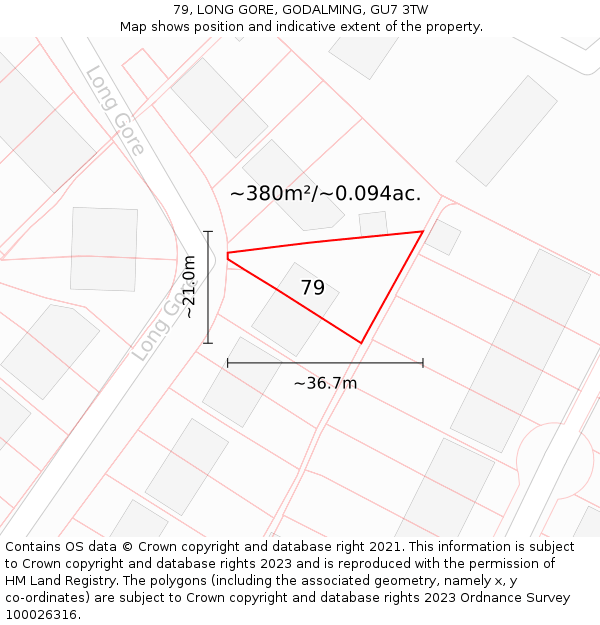 79, LONG GORE, GODALMING, GU7 3TW: Plot and title map