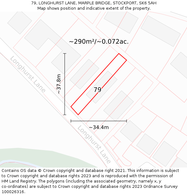 79, LONGHURST LANE, MARPLE BRIDGE, STOCKPORT, SK6 5AH: Plot and title map