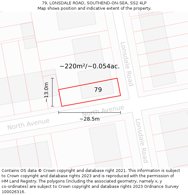 79, LONSDALE ROAD, SOUTHEND-ON-SEA, SS2 4LP: Plot and title map