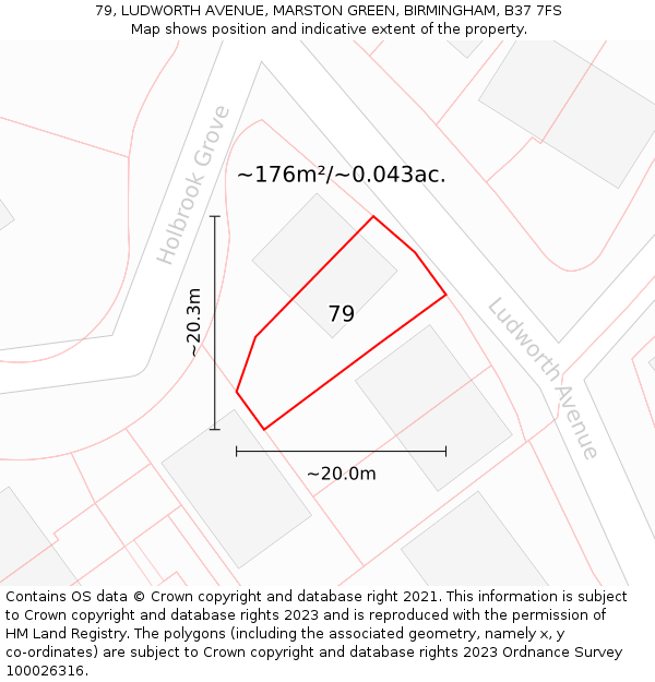 79, LUDWORTH AVENUE, MARSTON GREEN, BIRMINGHAM, B37 7FS: Plot and title map