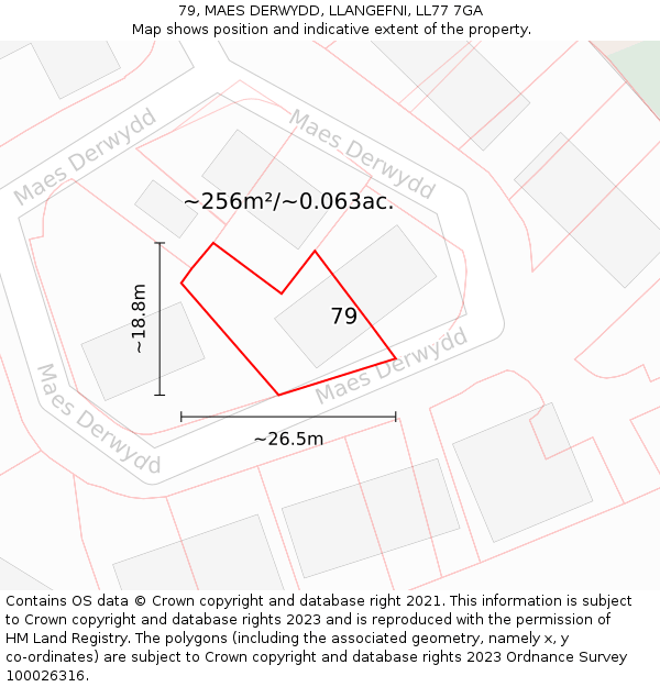 79, MAES DERWYDD, LLANGEFNI, LL77 7GA: Plot and title map