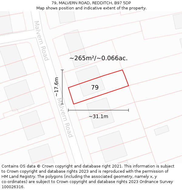 79, MALVERN ROAD, REDDITCH, B97 5DP: Plot and title map