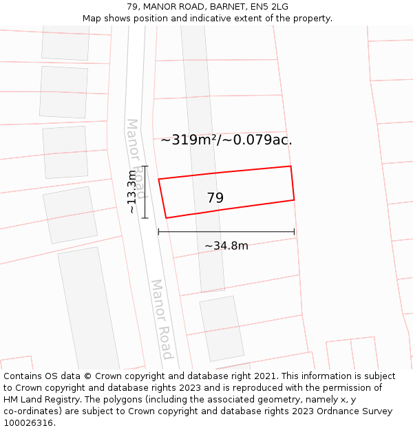 79, MANOR ROAD, BARNET, EN5 2LG: Plot and title map