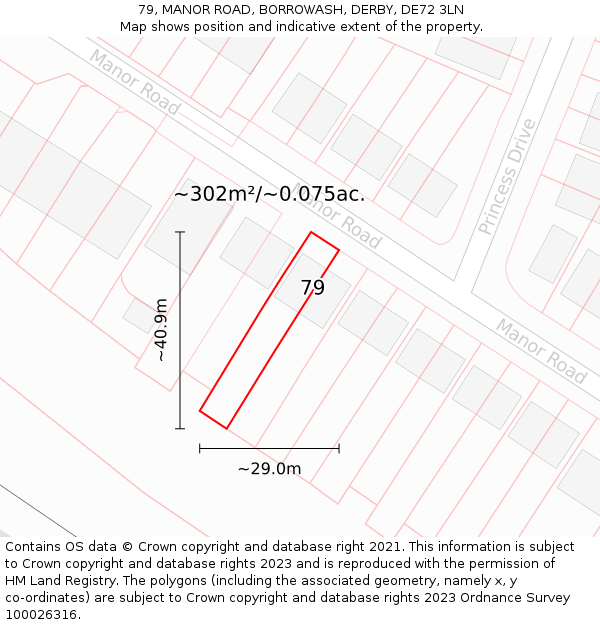 79, MANOR ROAD, BORROWASH, DERBY, DE72 3LN: Plot and title map