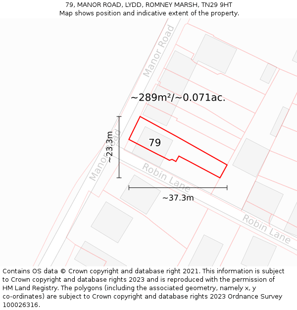79, MANOR ROAD, LYDD, ROMNEY MARSH, TN29 9HT: Plot and title map