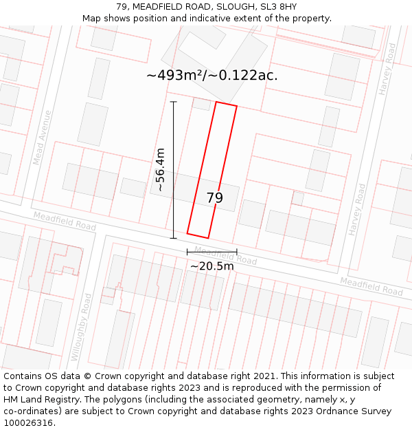 79, MEADFIELD ROAD, SLOUGH, SL3 8HY: Plot and title map