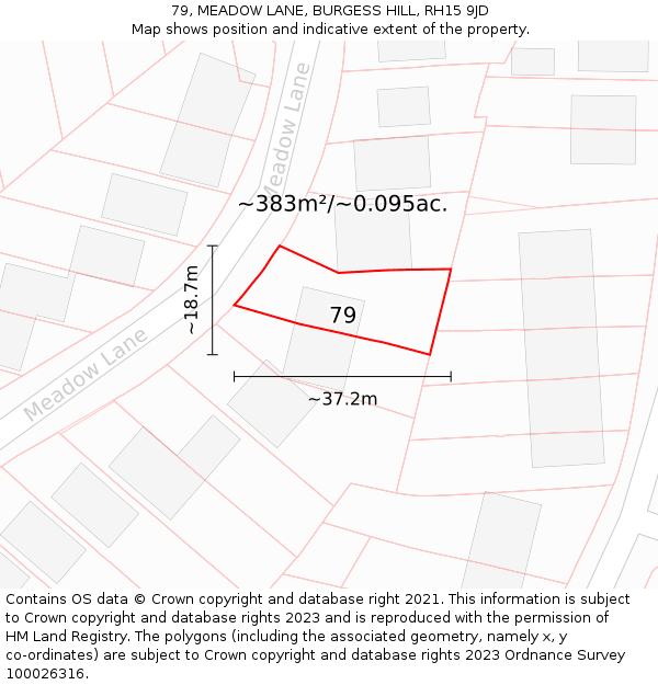 79, MEADOW LANE, BURGESS HILL, RH15 9JD: Plot and title map