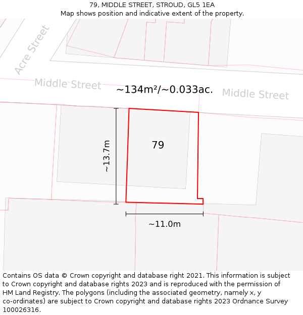 79, MIDDLE STREET, STROUD, GL5 1EA: Plot and title map