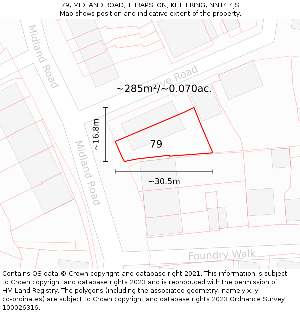 79, MIDLAND ROAD, THRAPSTON, KETTERING, NN14 4JS: Plot and title map