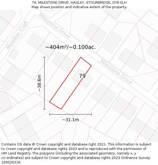 79, MILESTONE DRIVE, HAGLEY, STOURBRIDGE, DY9 0LH: Plot and title map