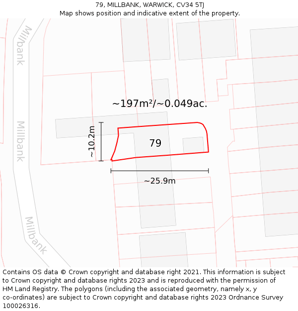 79, MILLBANK, WARWICK, CV34 5TJ: Plot and title map