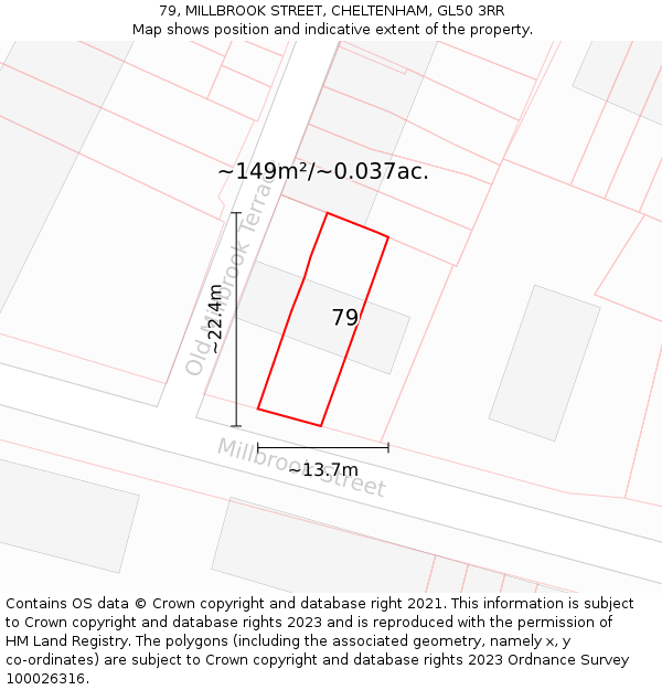 79, MILLBROOK STREET, CHELTENHAM, GL50 3RR: Plot and title map