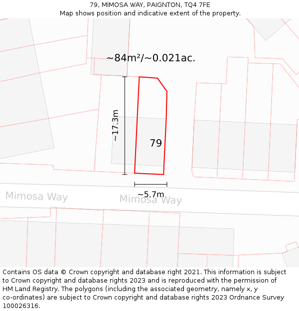 79, MIMOSA WAY, PAIGNTON, TQ4 7FE: Plot and title map
