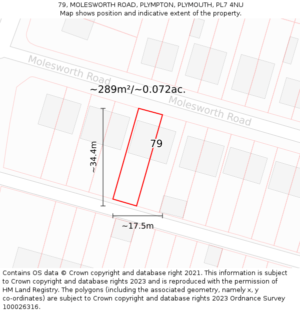 79, MOLESWORTH ROAD, PLYMPTON, PLYMOUTH, PL7 4NU: Plot and title map