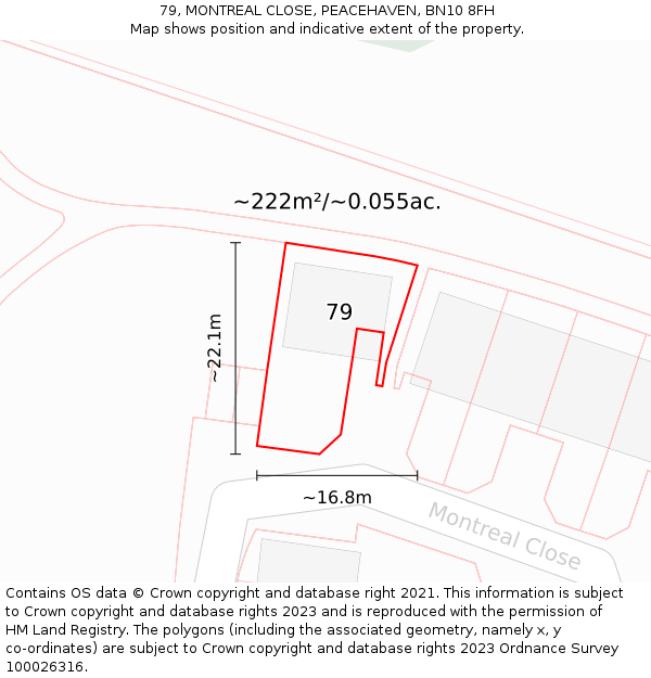 79, MONTREAL CLOSE, PEACEHAVEN, BN10 8FH: Plot and title map