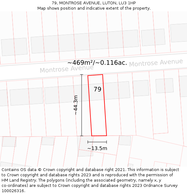 79, MONTROSE AVENUE, LUTON, LU3 1HP: Plot and title map