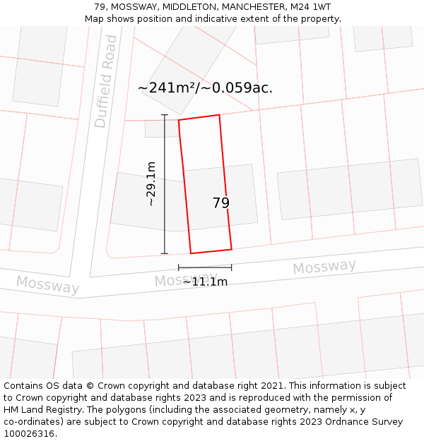 79, MOSSWAY, MIDDLETON, MANCHESTER, M24 1WT: Plot and title map