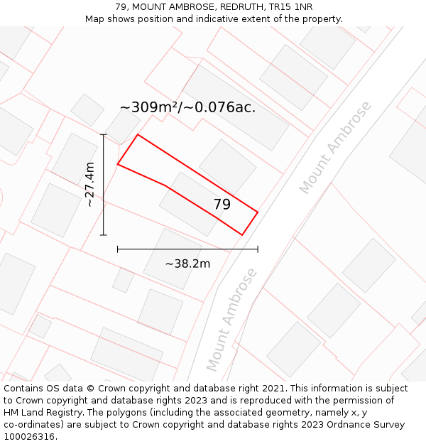 79, MOUNT AMBROSE, REDRUTH, TR15 1NR: Plot and title map