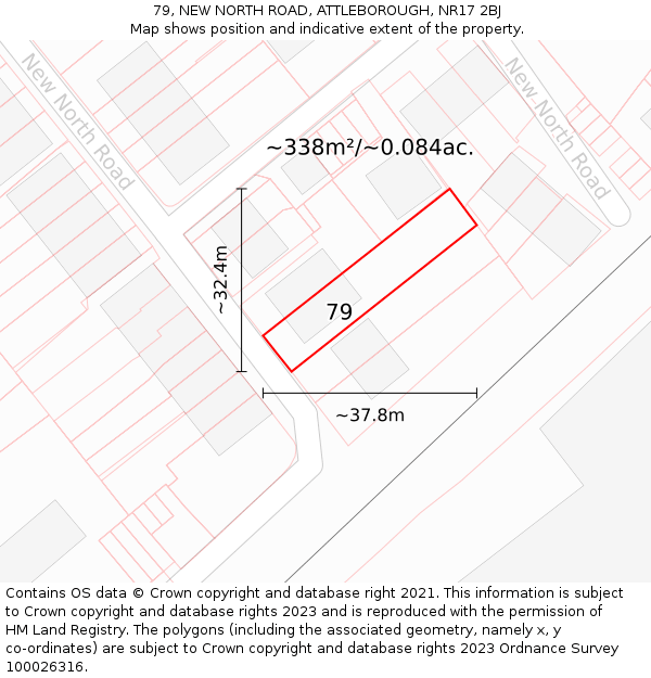 79, NEW NORTH ROAD, ATTLEBOROUGH, NR17 2BJ: Plot and title map