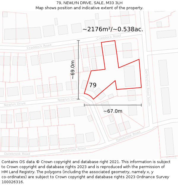 79, NEWLYN DRIVE, SALE, M33 3LH: Plot and title map