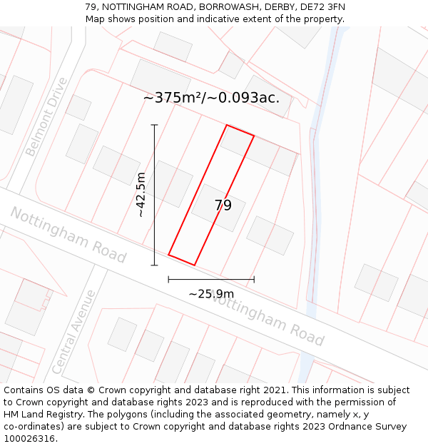 79, NOTTINGHAM ROAD, BORROWASH, DERBY, DE72 3FN: Plot and title map