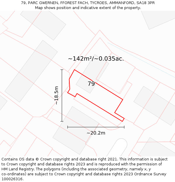 79, PARC GWERNEN, FFOREST FACH, TYCROES, AMMANFORD, SA18 3PR: Plot and title map