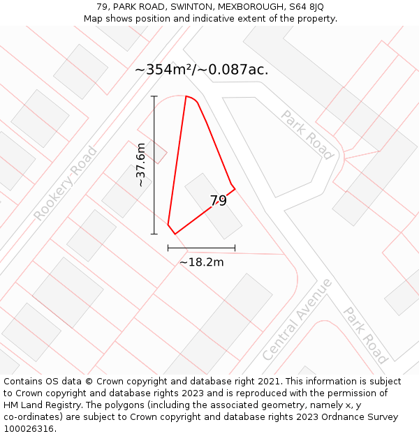 79, PARK ROAD, SWINTON, MEXBOROUGH, S64 8JQ: Plot and title map