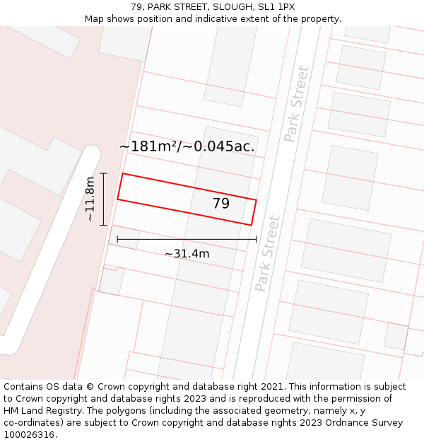 79, PARK STREET, SLOUGH, SL1 1PX: Plot and title map