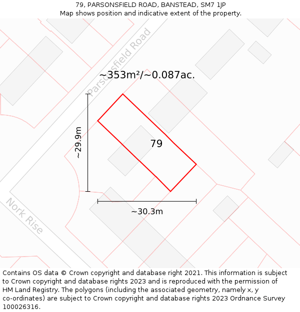 79, PARSONSFIELD ROAD, BANSTEAD, SM7 1JP: Plot and title map