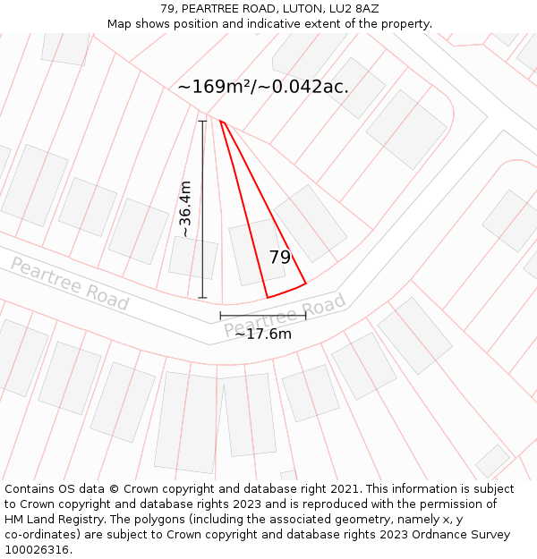 79, PEARTREE ROAD, LUTON, LU2 8AZ: Plot and title map