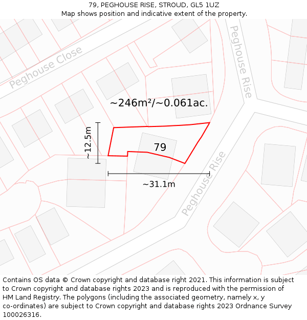 79, PEGHOUSE RISE, STROUD, GL5 1UZ: Plot and title map