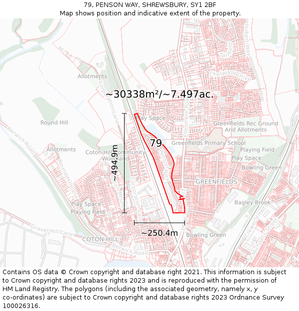 79, PENSON WAY, SHREWSBURY, SY1 2BF: Plot and title map