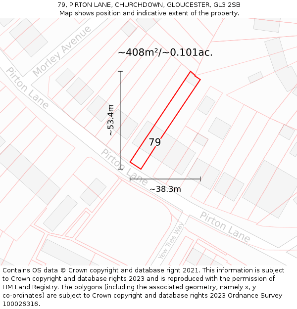 79, PIRTON LANE, CHURCHDOWN, GLOUCESTER, GL3 2SB: Plot and title map