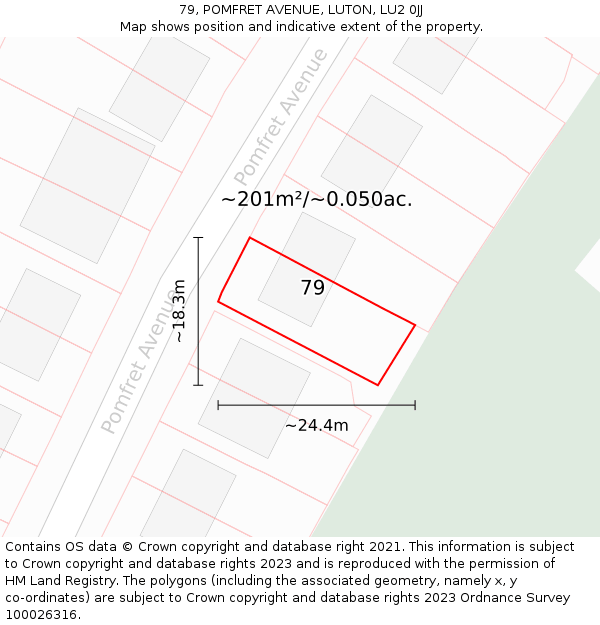 79, POMFRET AVENUE, LUTON, LU2 0JJ: Plot and title map