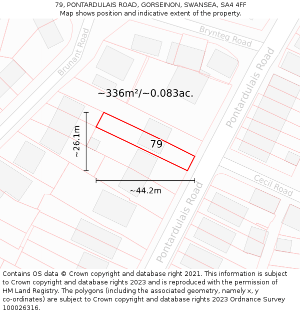 79, PONTARDULAIS ROAD, GORSEINON, SWANSEA, SA4 4FF: Plot and title map