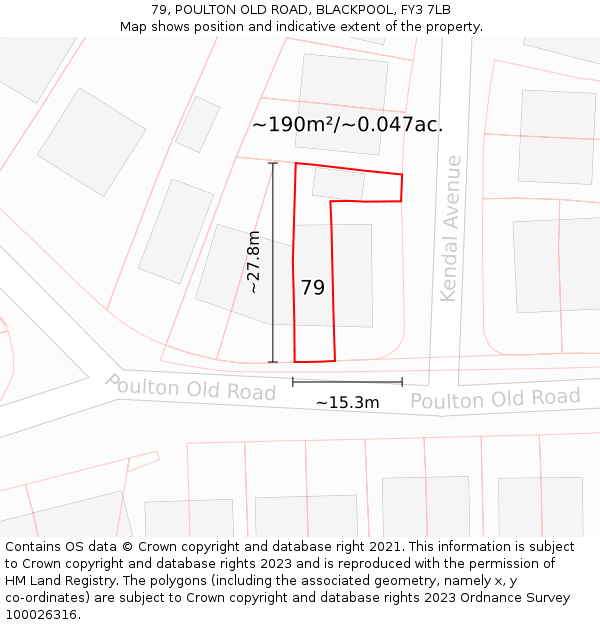 79, POULTON OLD ROAD, BLACKPOOL, FY3 7LB: Plot and title map