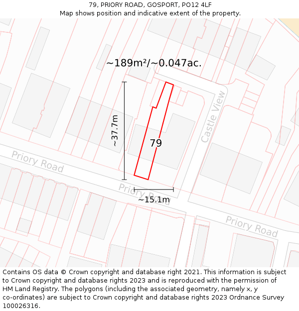 79, PRIORY ROAD, GOSPORT, PO12 4LF: Plot and title map