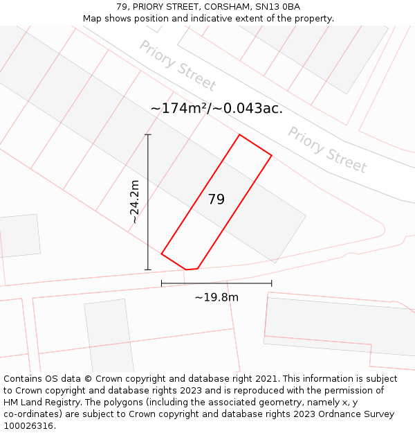 79, PRIORY STREET, CORSHAM, SN13 0BA: Plot and title map