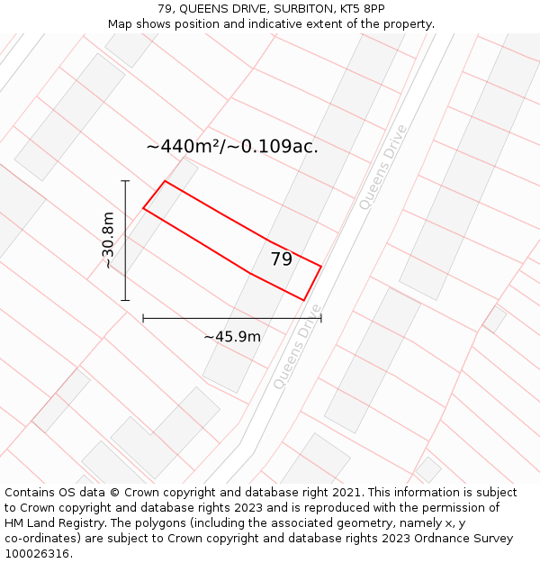 79, QUEENS DRIVE, SURBITON, KT5 8PP: Plot and title map