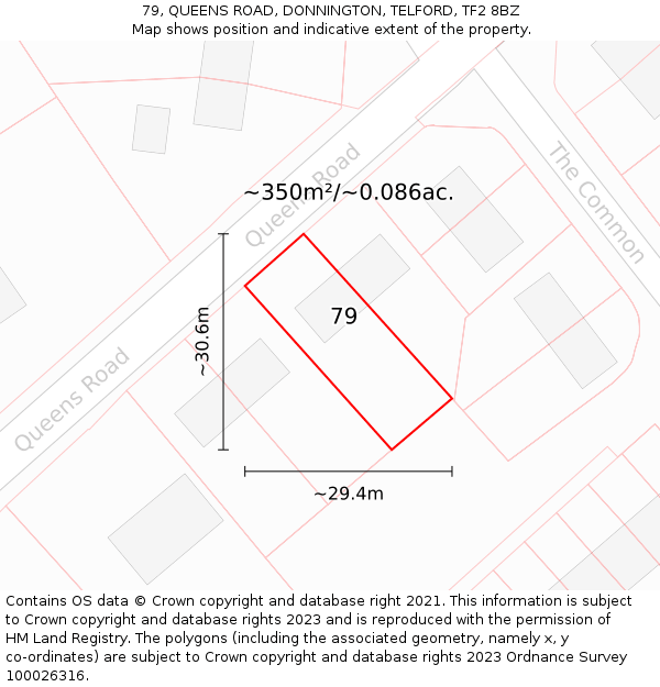 79, QUEENS ROAD, DONNINGTON, TELFORD, TF2 8BZ: Plot and title map