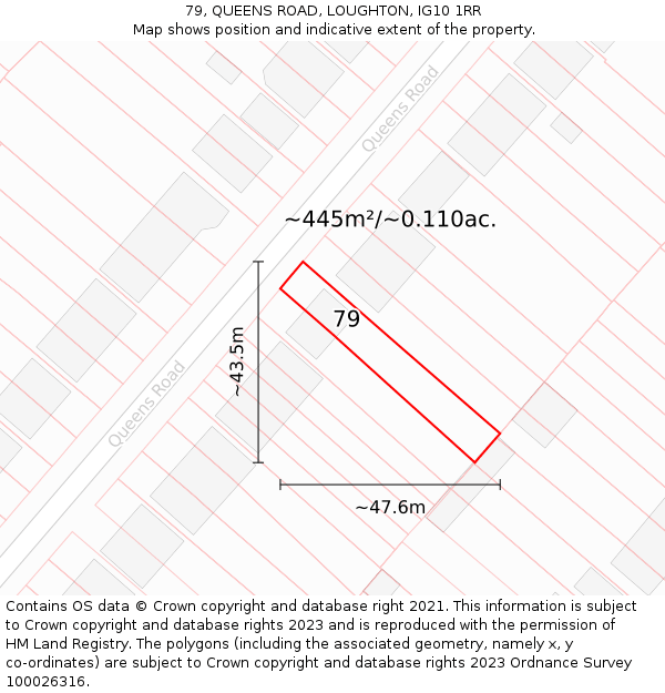 79, QUEENS ROAD, LOUGHTON, IG10 1RR: Plot and title map