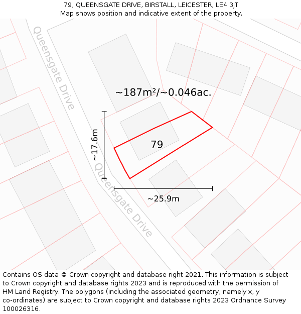 79, QUEENSGATE DRIVE, BIRSTALL, LEICESTER, LE4 3JT: Plot and title map