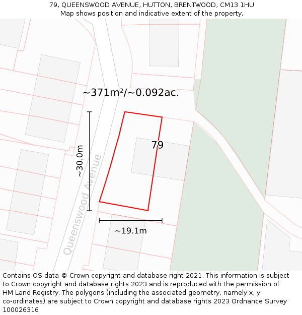 79, QUEENSWOOD AVENUE, HUTTON, BRENTWOOD, CM13 1HU: Plot and title map