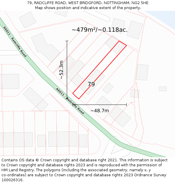 79, RADCLIFFE ROAD, WEST BRIDGFORD, NOTTINGHAM, NG2 5HE: Plot and title map