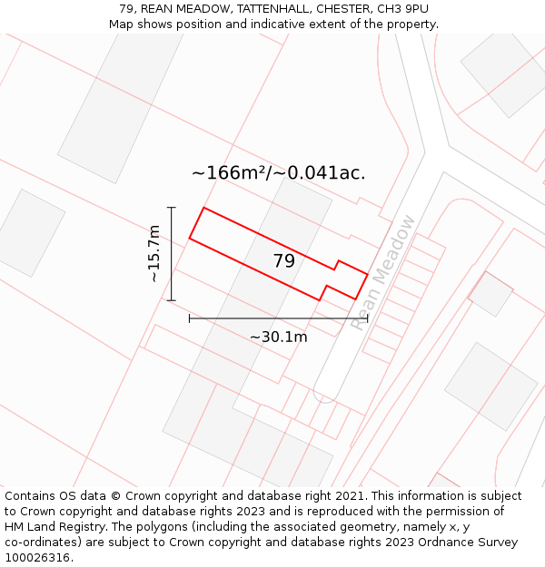 79, REAN MEADOW, TATTENHALL, CHESTER, CH3 9PU: Plot and title map