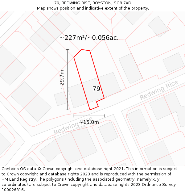 79, REDWING RISE, ROYSTON, SG8 7XD: Plot and title map